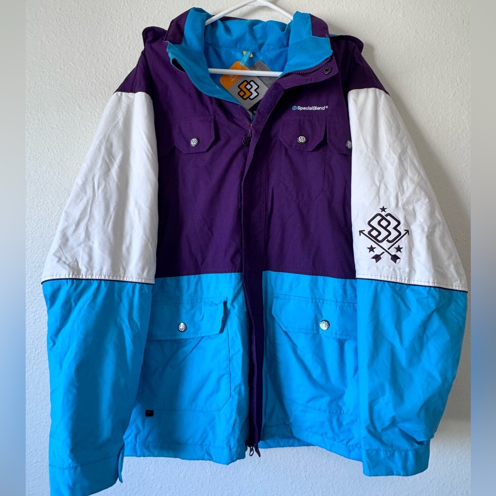 Men's Snowboard Jacket - Purple, Blue, and White